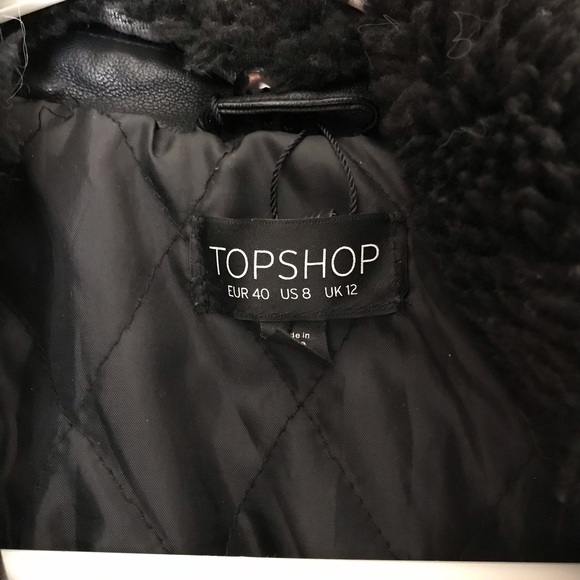 Topshop Black Leather Hooded Biker Jacket - Picture 2 of 5
